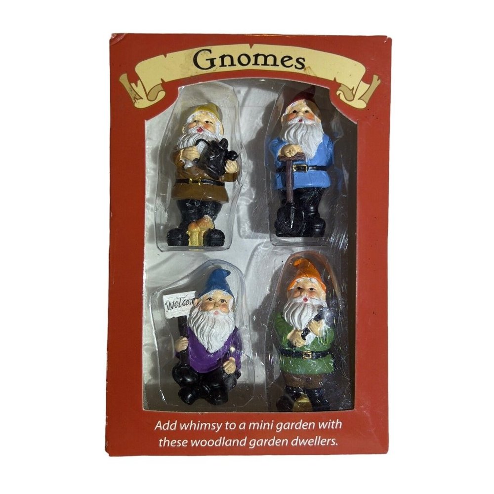Leisure Arts Hand Painted 4‎ Resin 2x2.5 Gnome Miniatures Whimsical Figurines